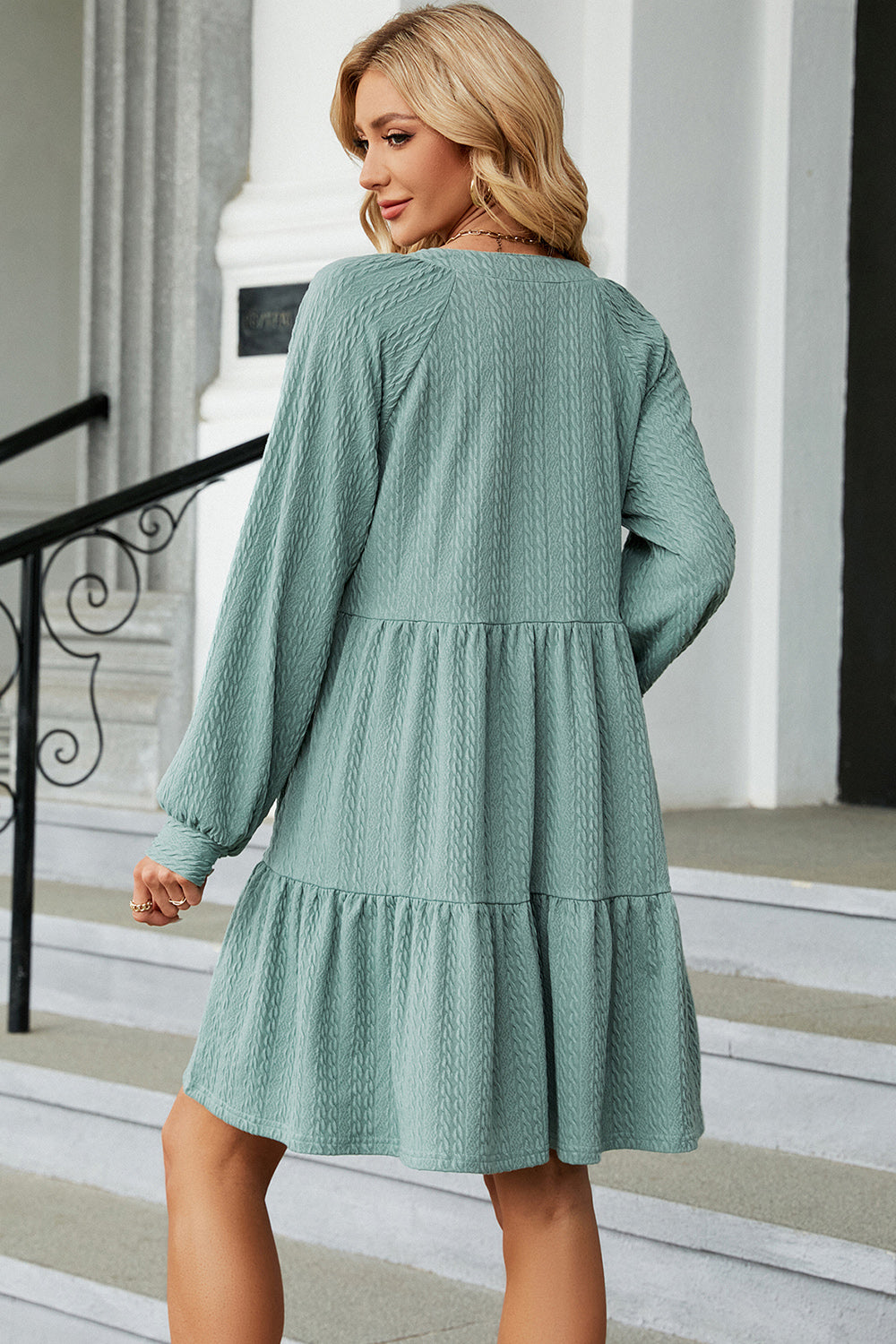 Ruched Notched Long Sleeve Mini Dress - store name