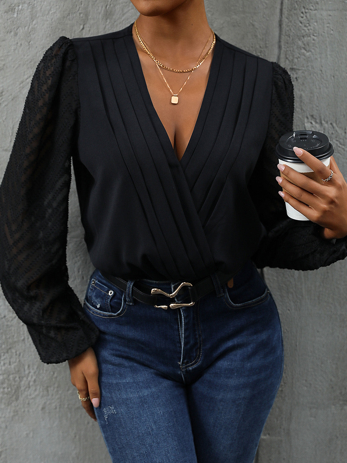 Ruched Surplice Long Sleeve Bodysuit - store name