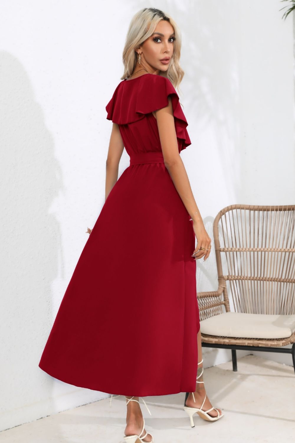 Ruffled Tied V-Neck Midi Dress - store name