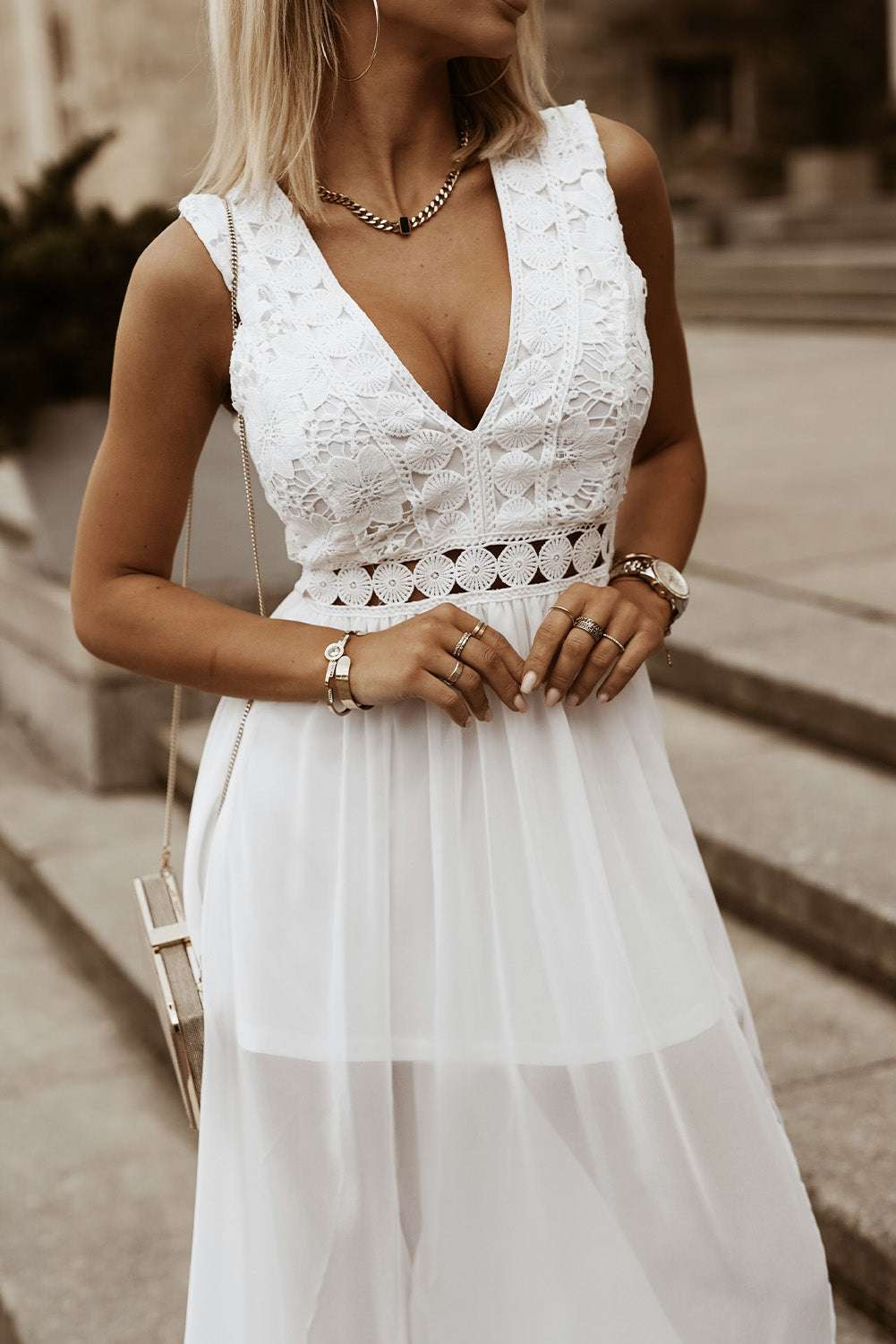 Slit Lace Detail V-Neck Dress - store name
