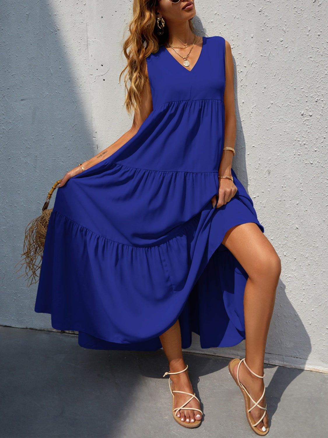 Tiered V-Neck Sleeve Dress - store name