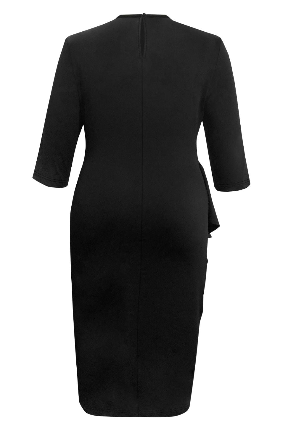 Plus Size Ruffle Trim Round Neck Long Sleeve Dress - store name