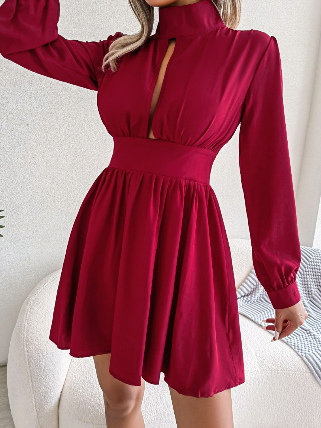 Cutout Turtleneck A-Line Mini Dress - store name