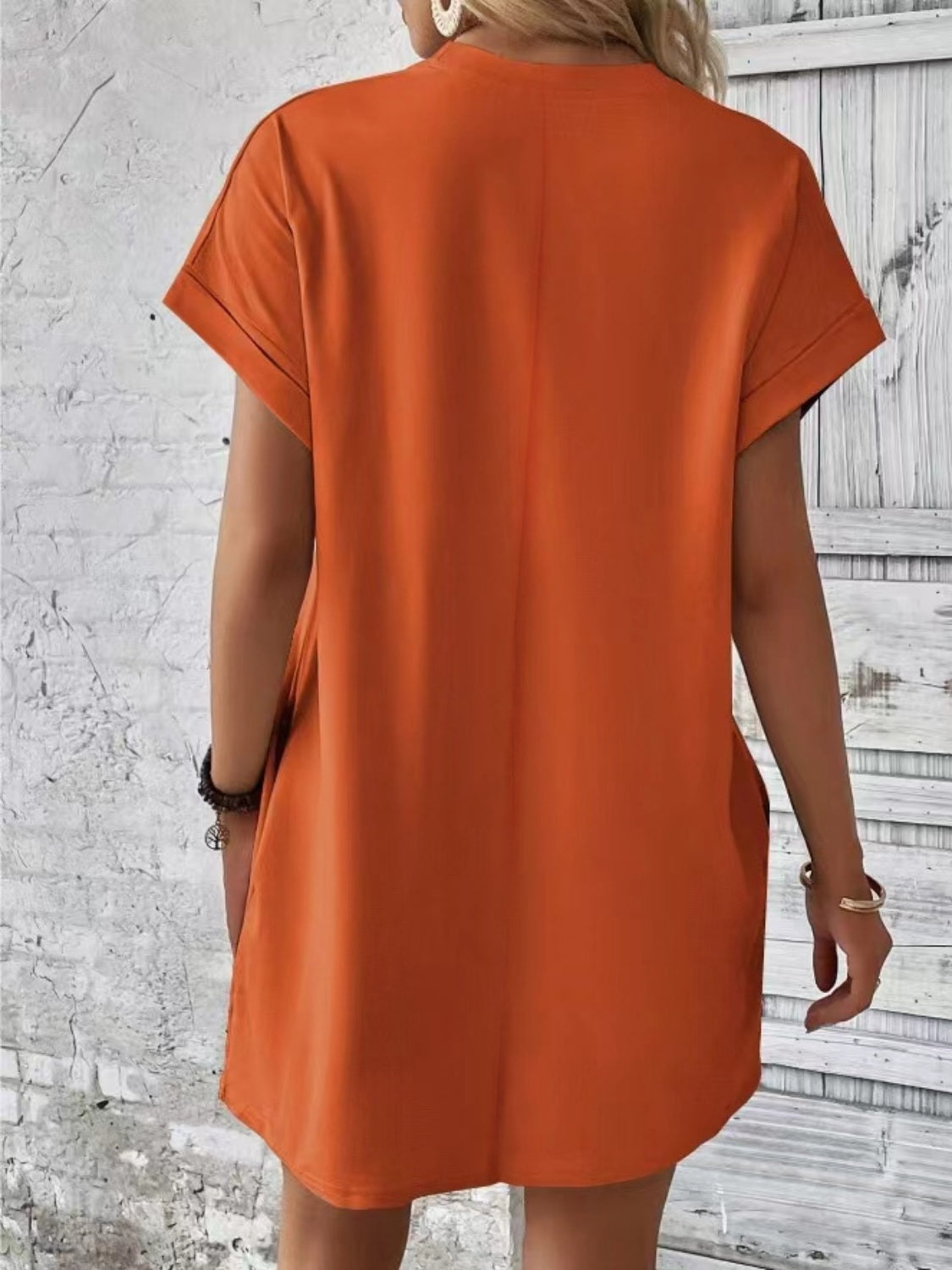 Pocketed Round Neck Short Sleeve Dress - store name