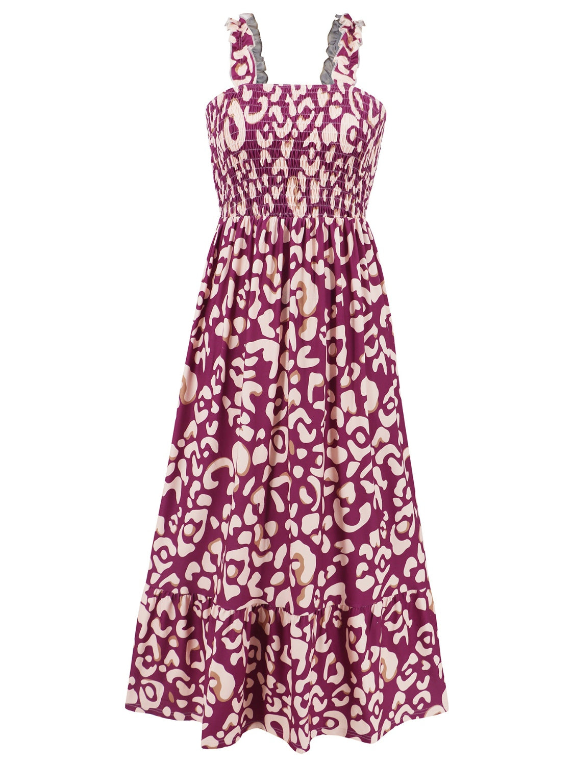 Smocked Printed Square Neck Sleeveless Dress - store name