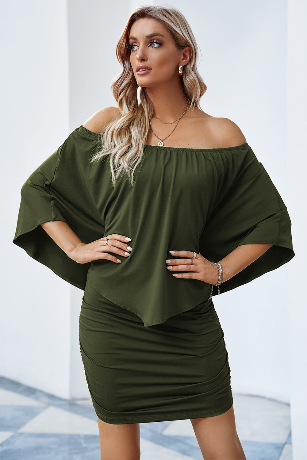 Full Size Off-Shoulder Layered Dress - store name