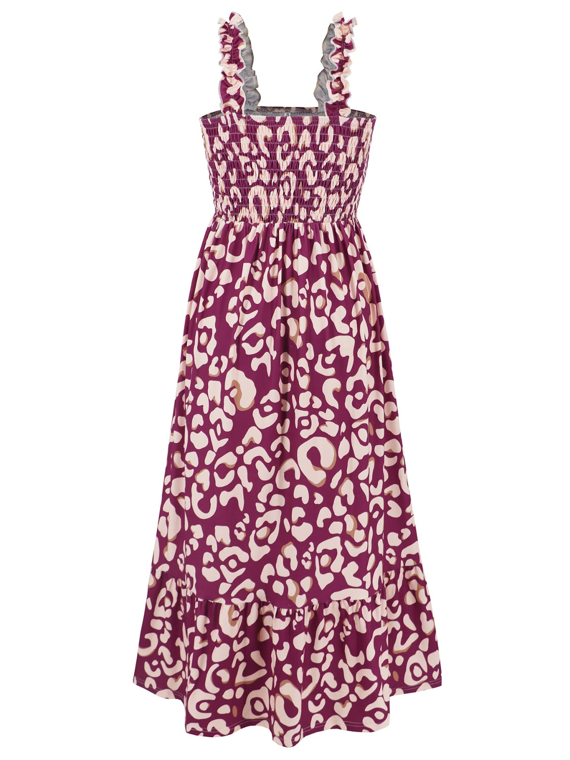 Smocked Printed Square Neck Sleeveless Dress - store name