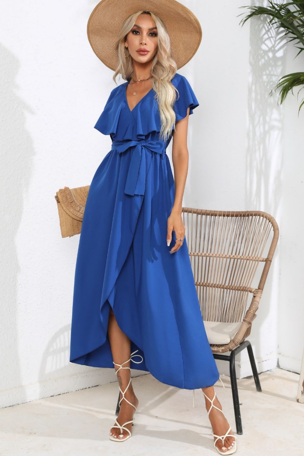 Ruffled Tied V-Neck Midi Dress - store name