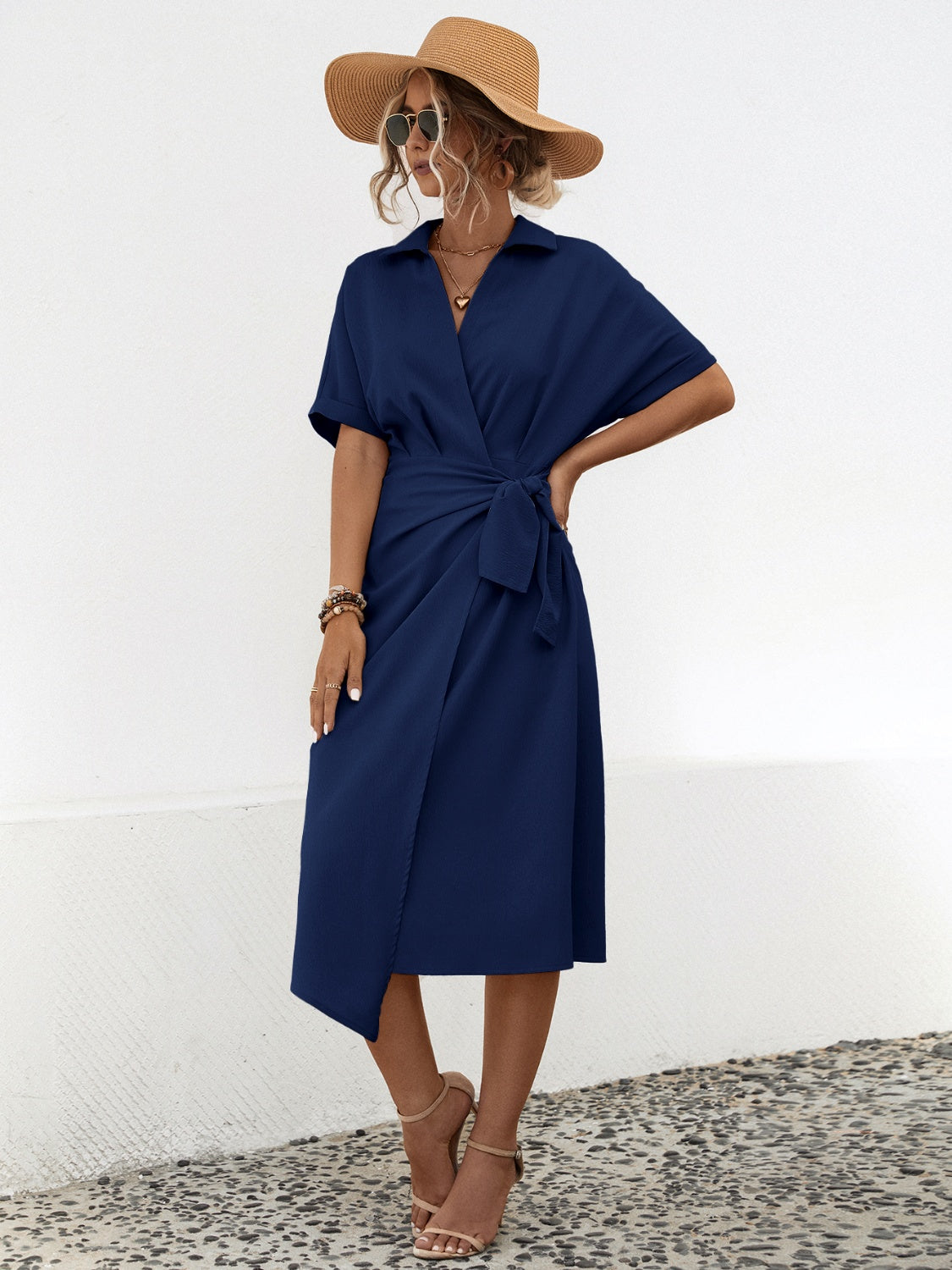 Tied Slit Short Sleeve Dress - store name