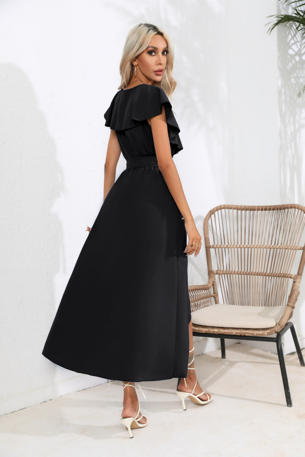 Ruffled Tied V-Neck Midi Dress - store name