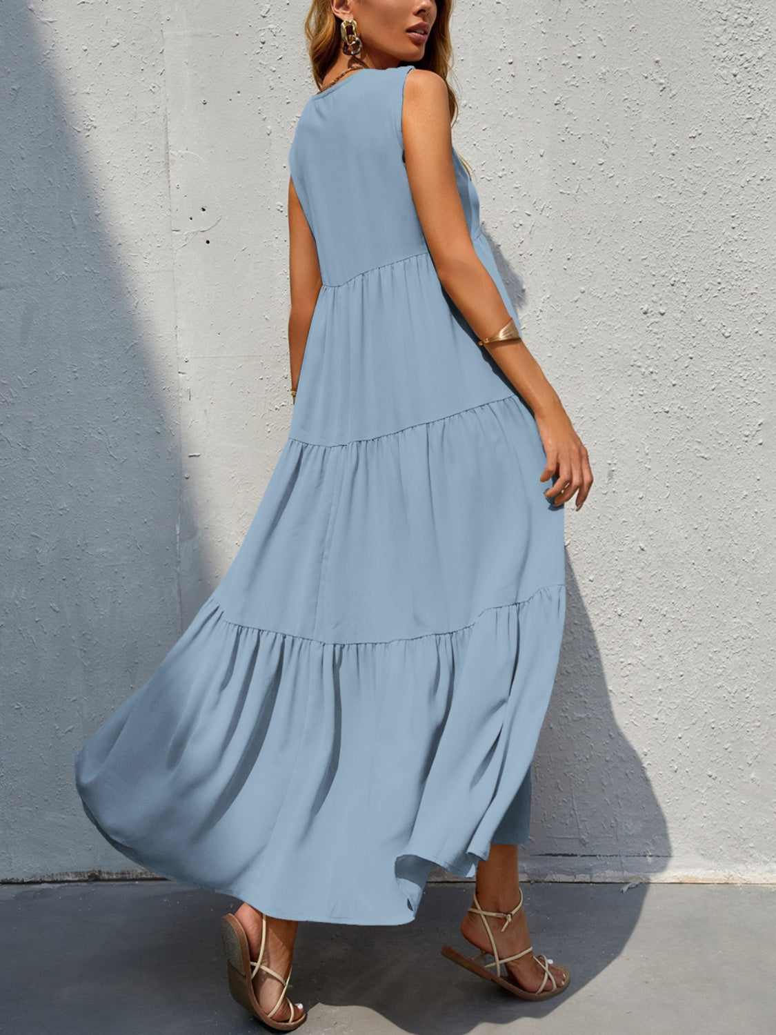Tiered V-Neck Sleeve Dress - store name