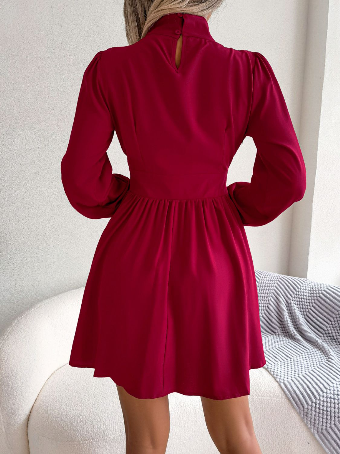 Cutout Turtleneck A-Line Mini Dress - store name