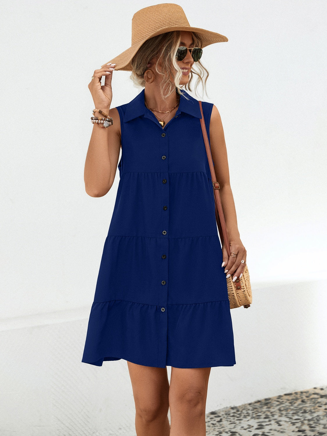 Button Up Sleeveless Mini Dress - store name