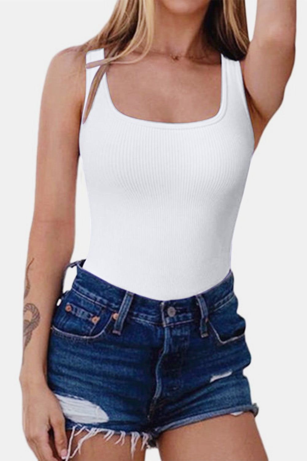 Wide Strap Square Neck Active Bodysuit