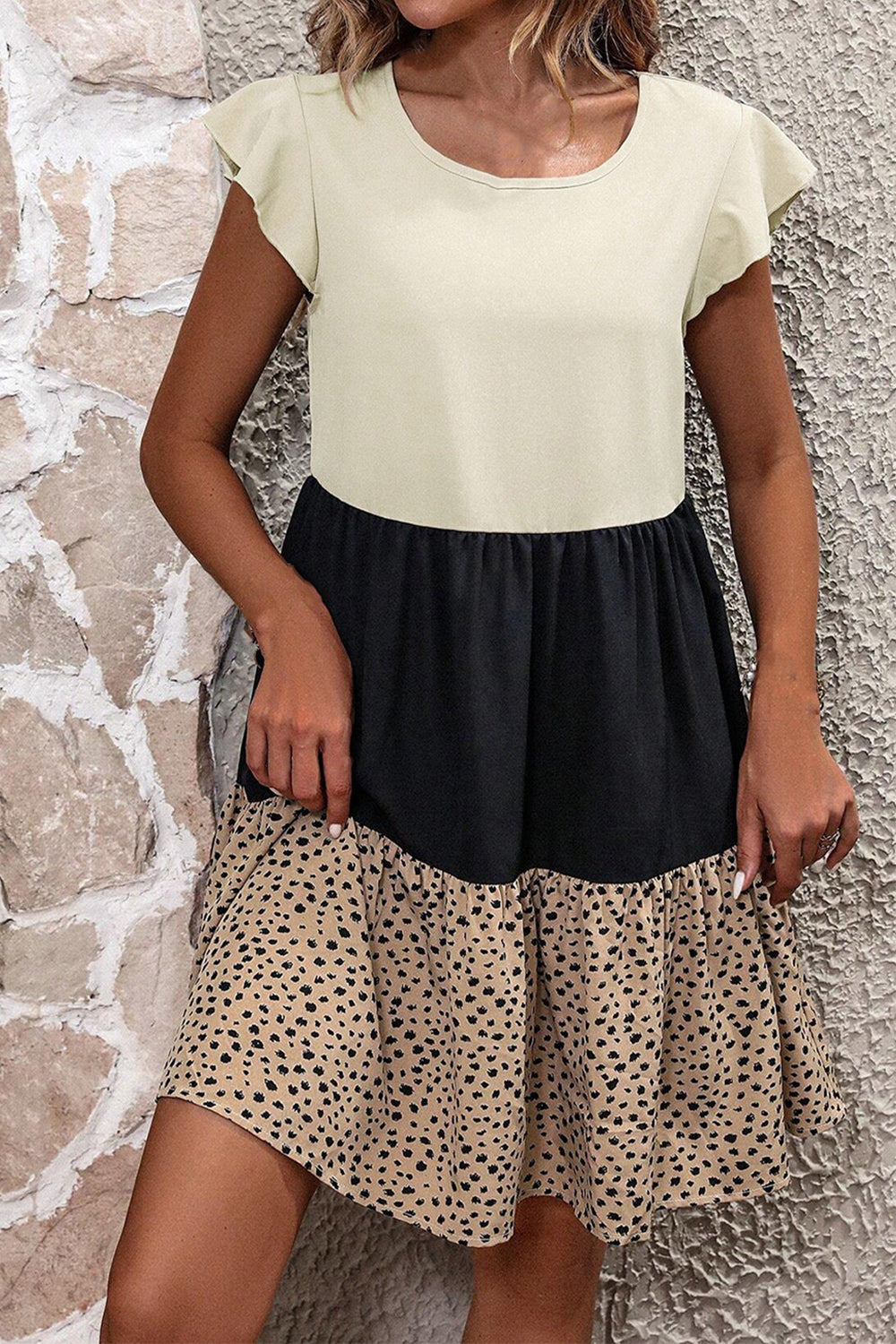 Ruffled Color Block Cap Sleeve Mini Dress - store name