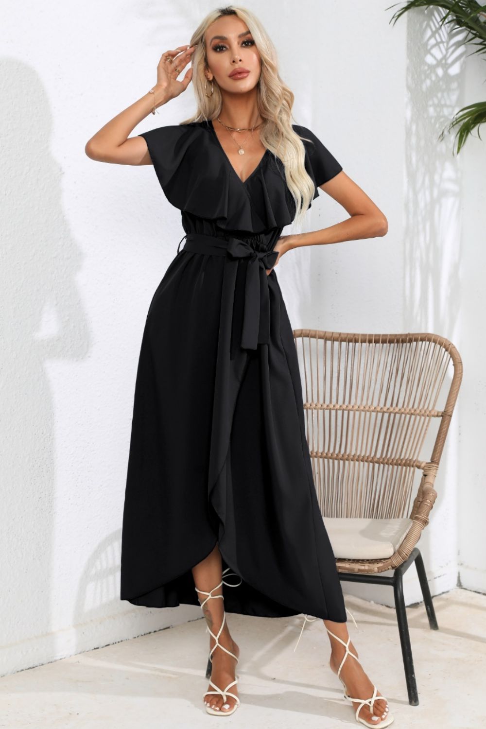 Ruffled Tied V-Neck Midi Dress - store name