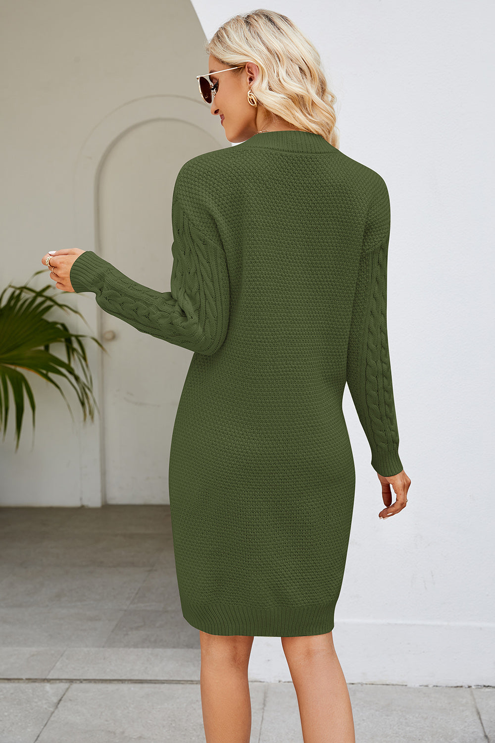 Cable-Knit Long Sleeve Sweater Dress - store name