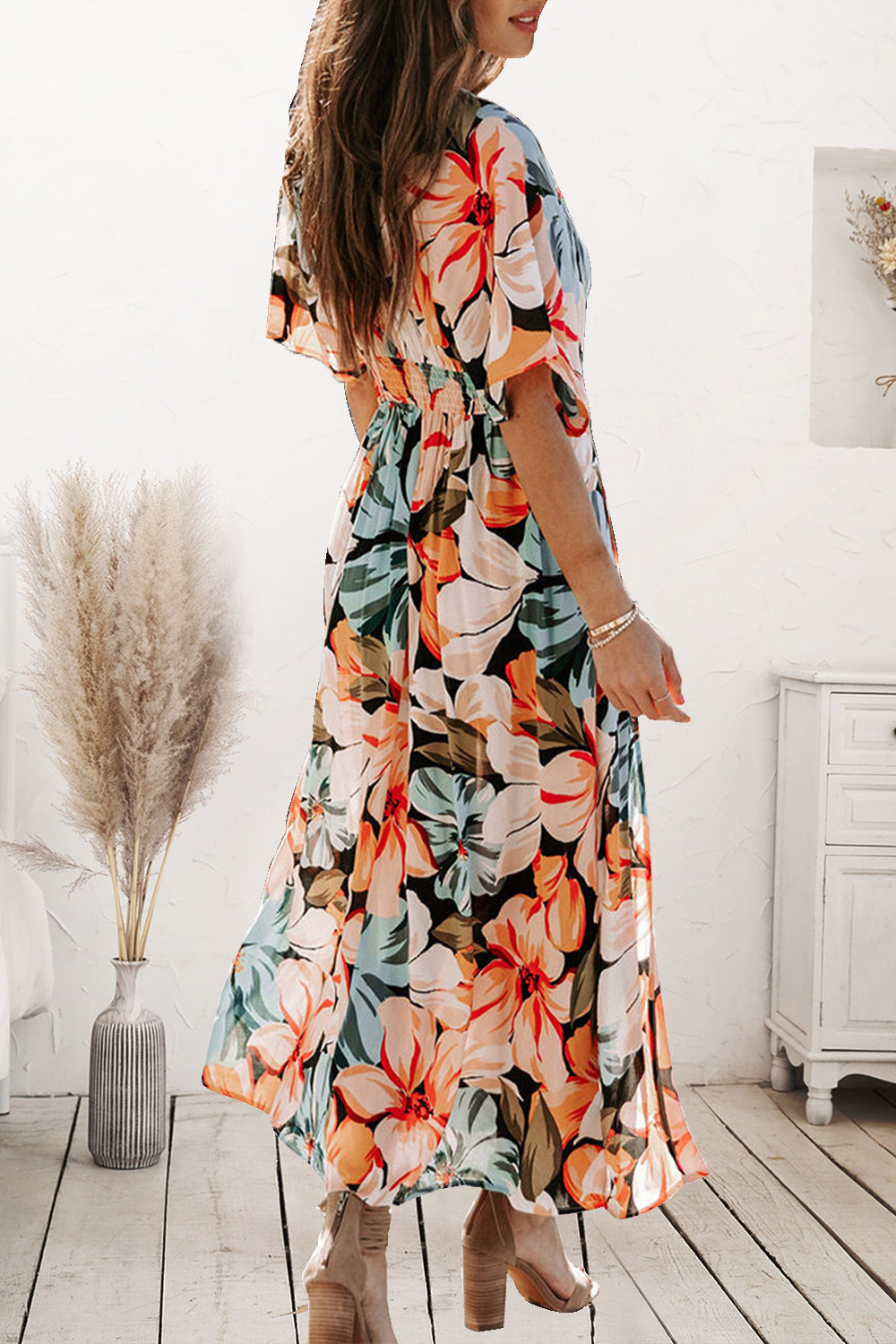 Plunge Printed Split Midi Dress - store name