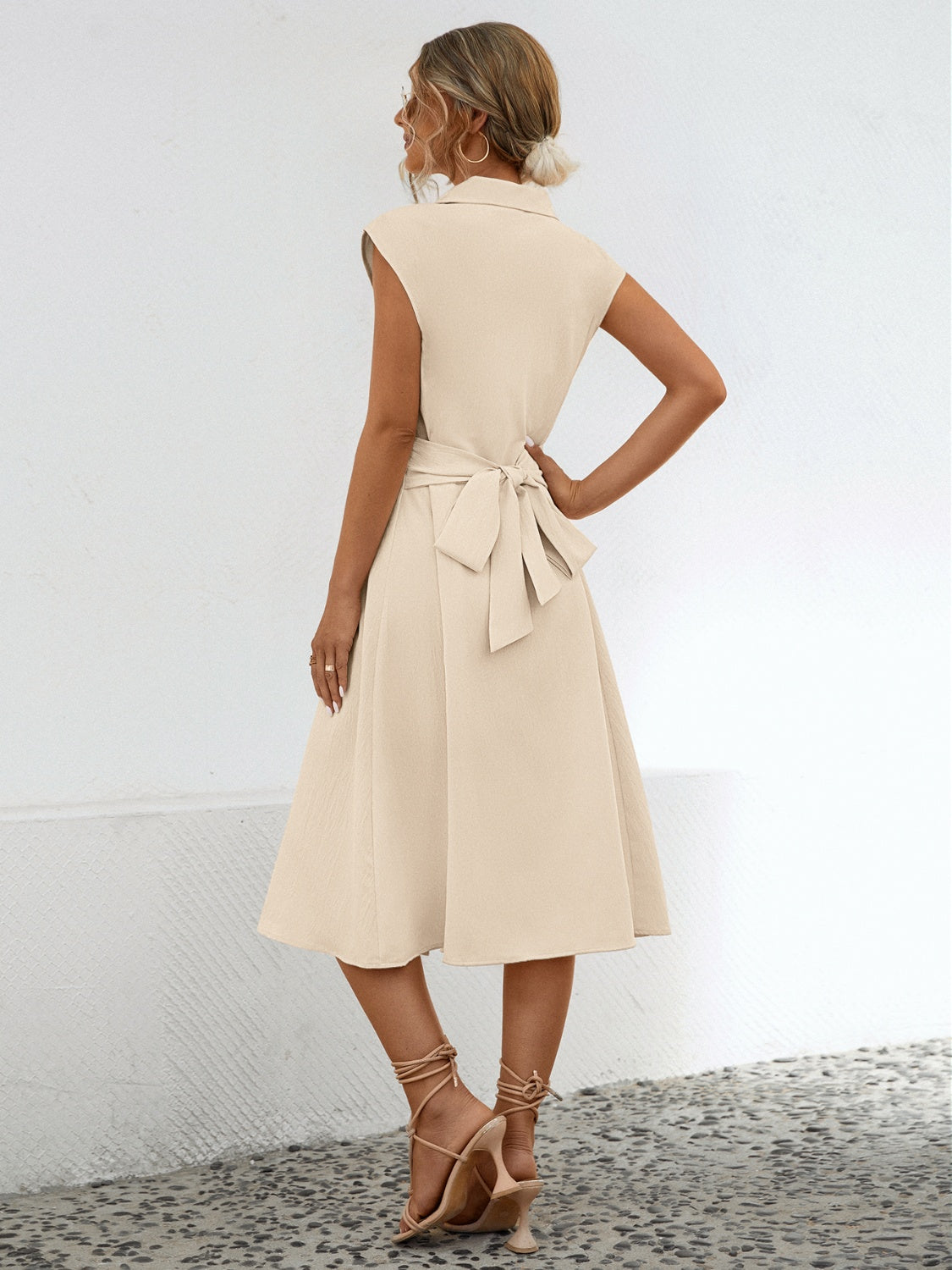 Button Up Cap Sleeve Midi Dress - store name
