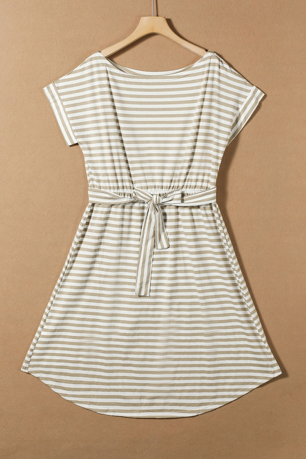 Tied Striped Cap Sleeve Dress - store name