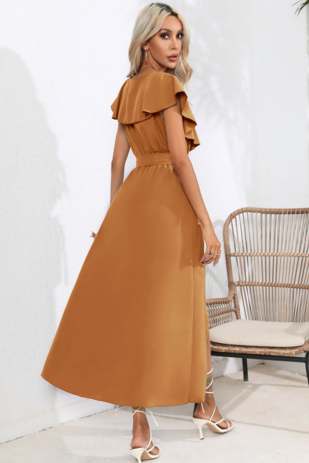 Ruffled Tied V-Neck Midi Dress - store name