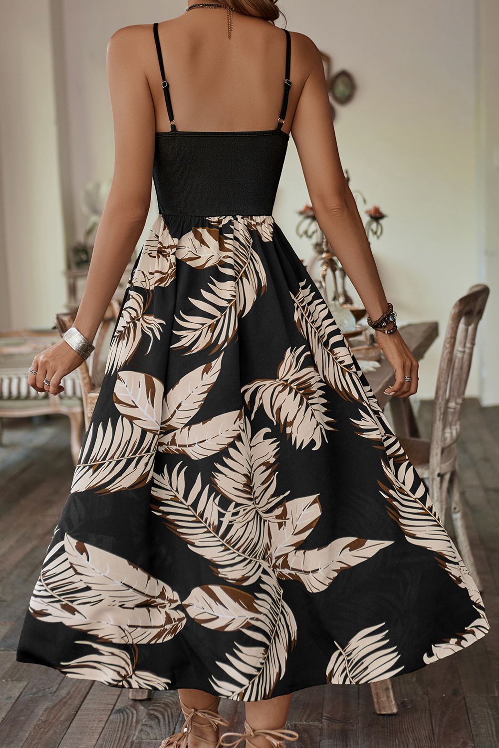 Printed Sleeveless Scoop Neck Slit Dress - store name