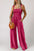 Smocked Square Neck Wide Leg Jumpsuit with Pockets