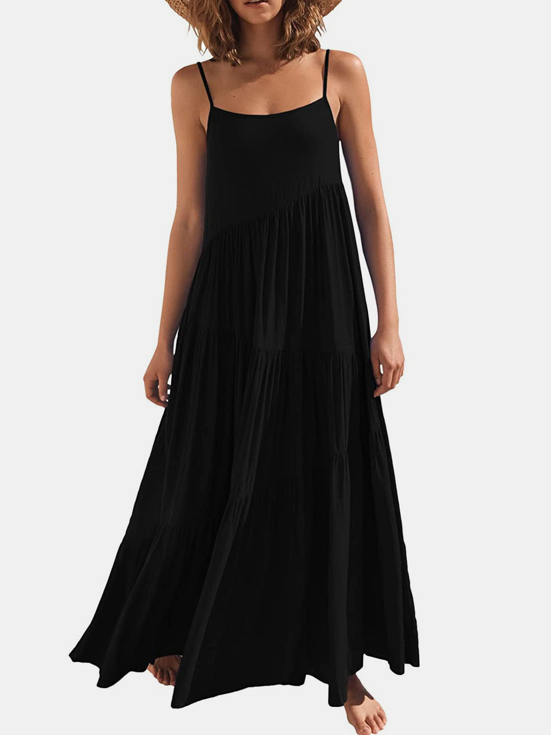 Full Size Ruched Tiered Spaghetti Strap Dress - store name