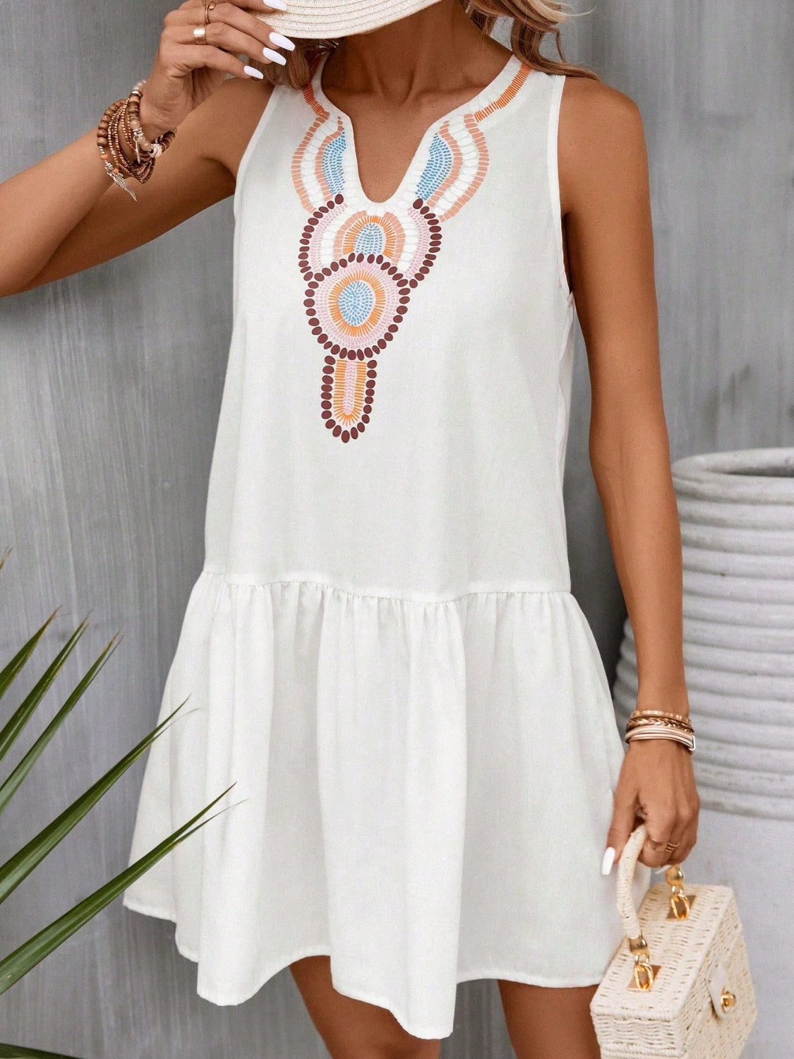 Printed Sleeveless Mini Dress - store name