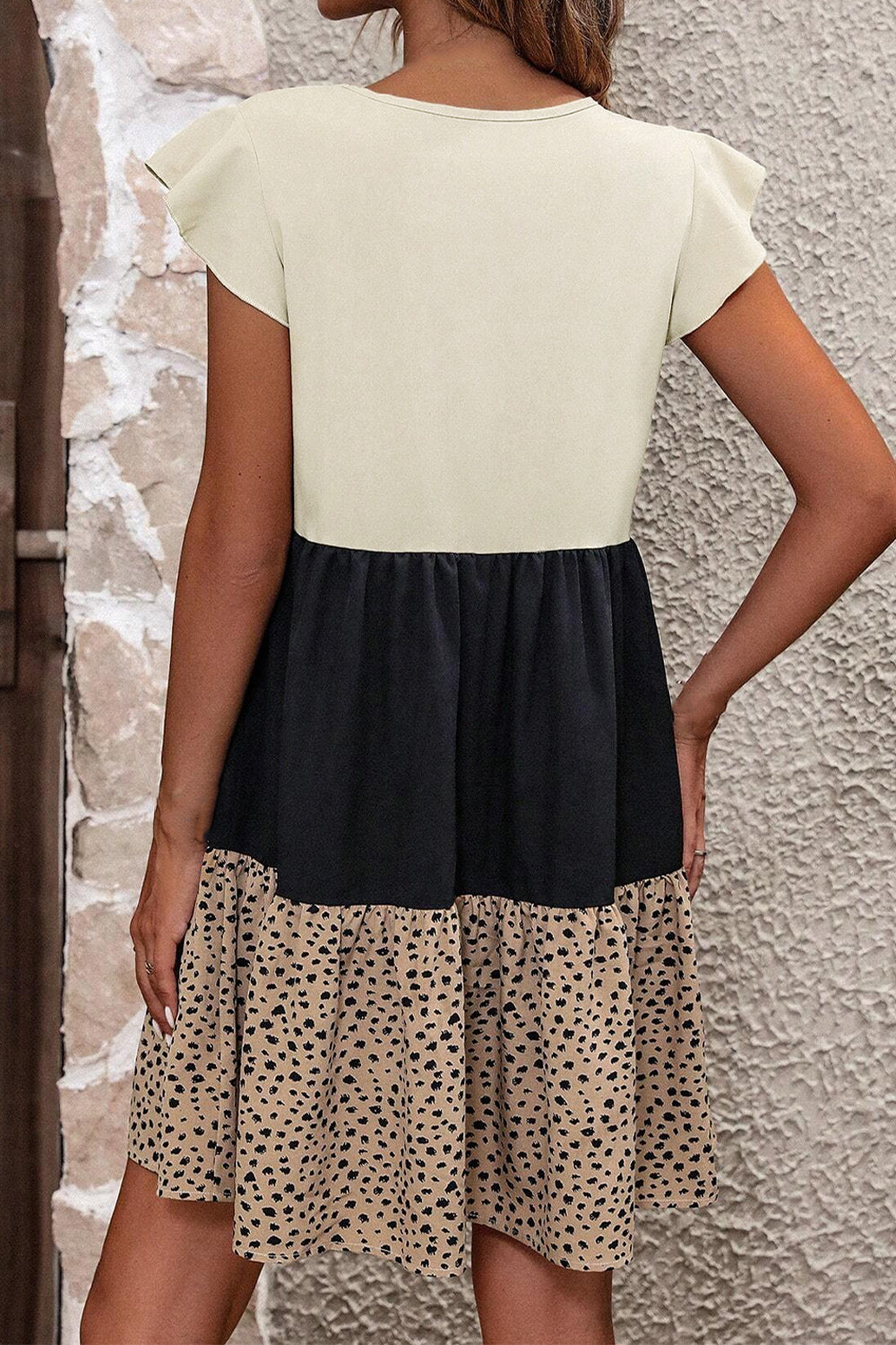 Ruffled Color Block Cap Sleeve Mini Dress - store name