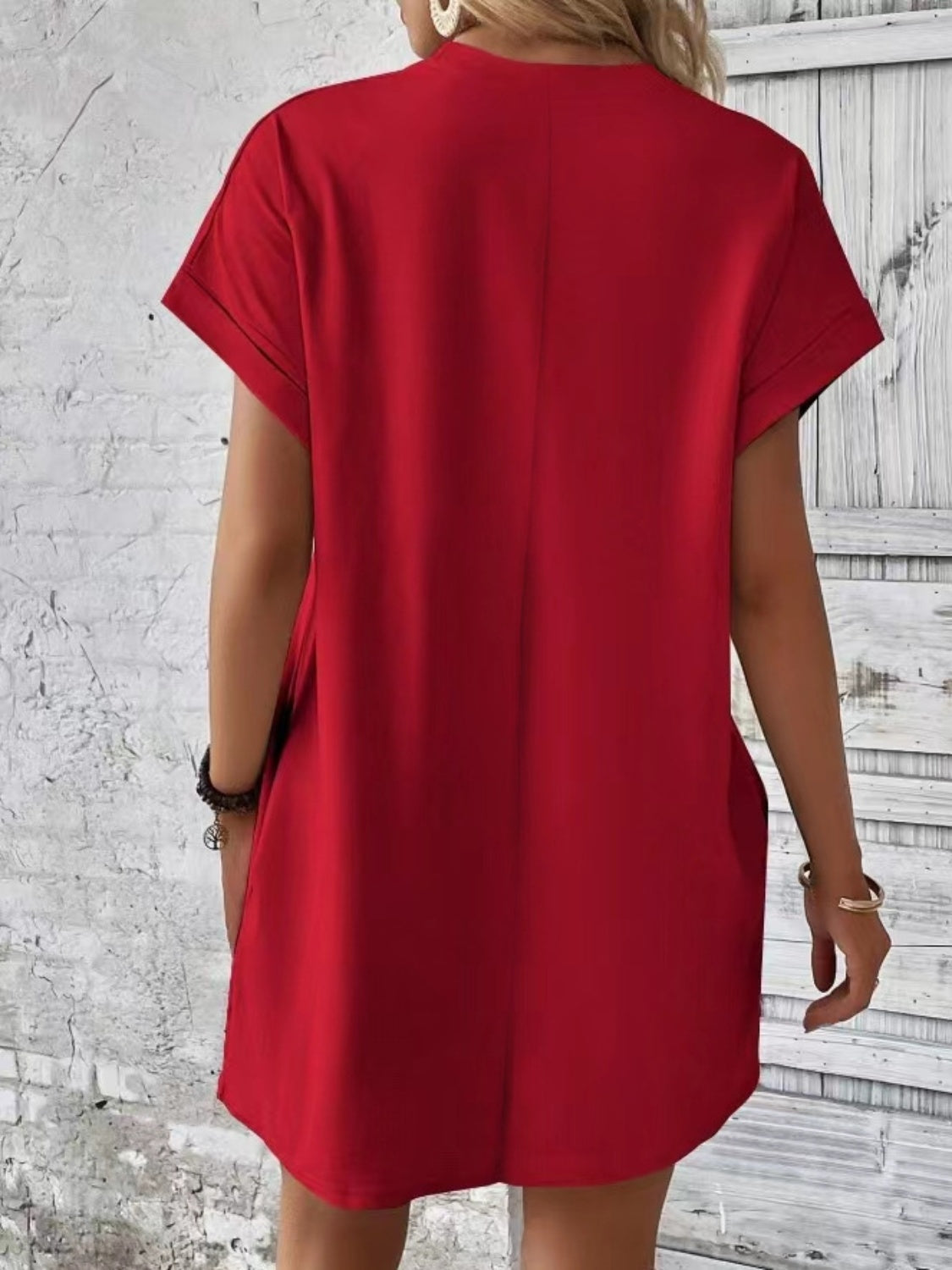 Pocketed Round Neck Short Sleeve Dress - store name