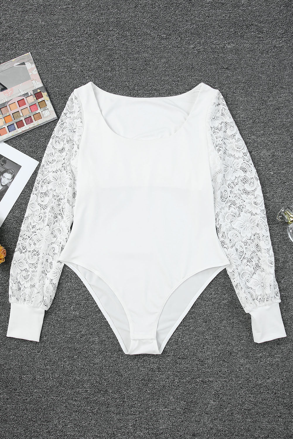 Lace Detail Scoop Neck Long Sleeve Bodysuit - store name