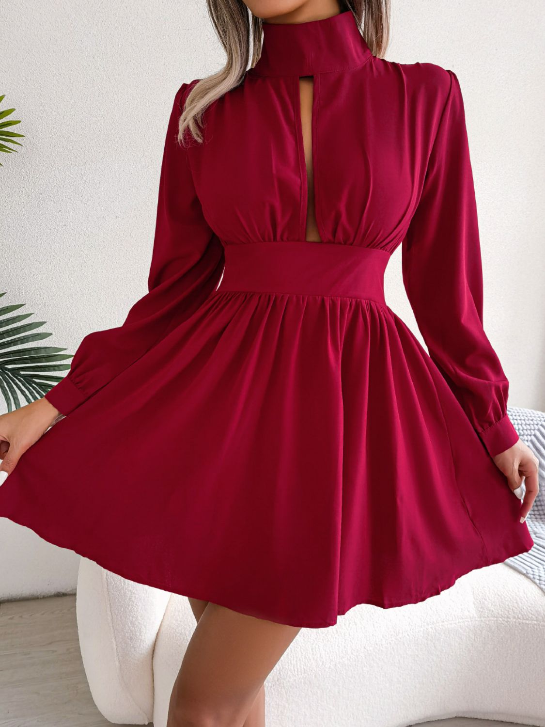 Cutout Turtleneck A-Line Mini Dress - store name