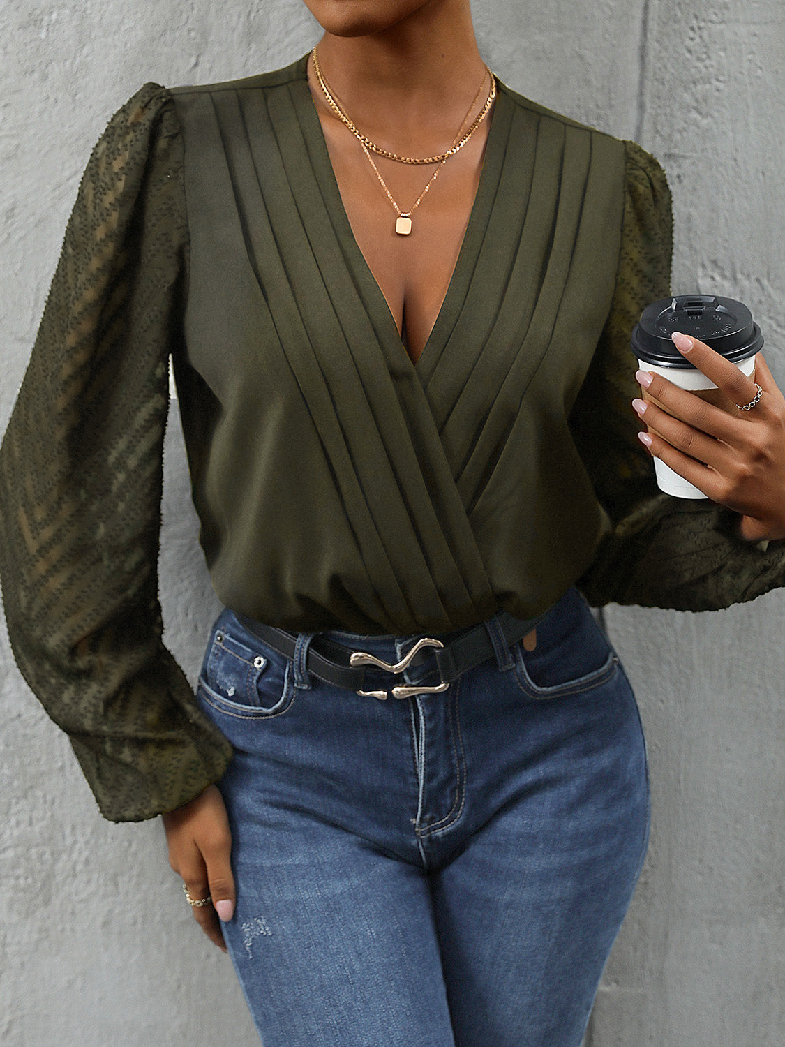 Ruched Surplice Long Sleeve Bodysuit - store name