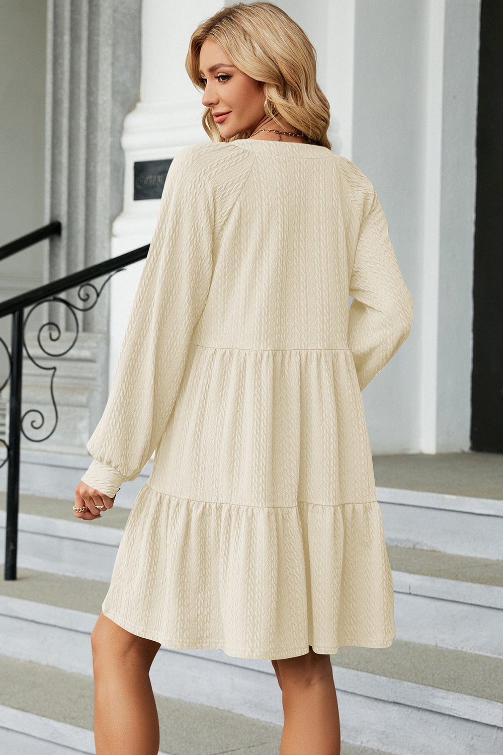 Ruched Notched Long Sleeve Mini Dress - store name