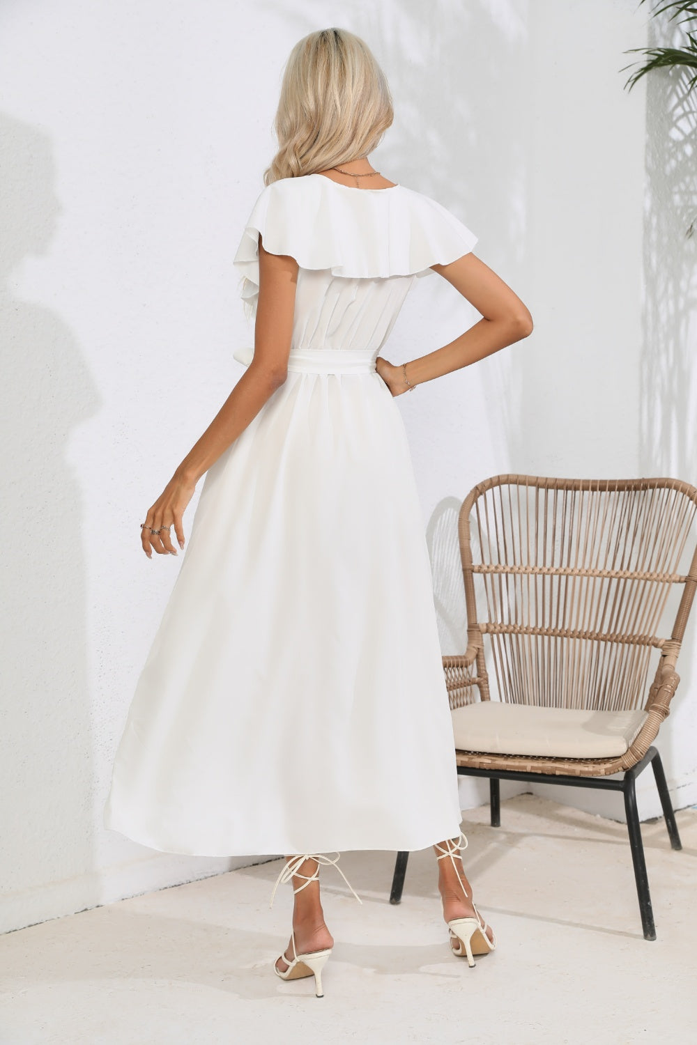 Ruffled Tied V-Neck Midi Dress - store name