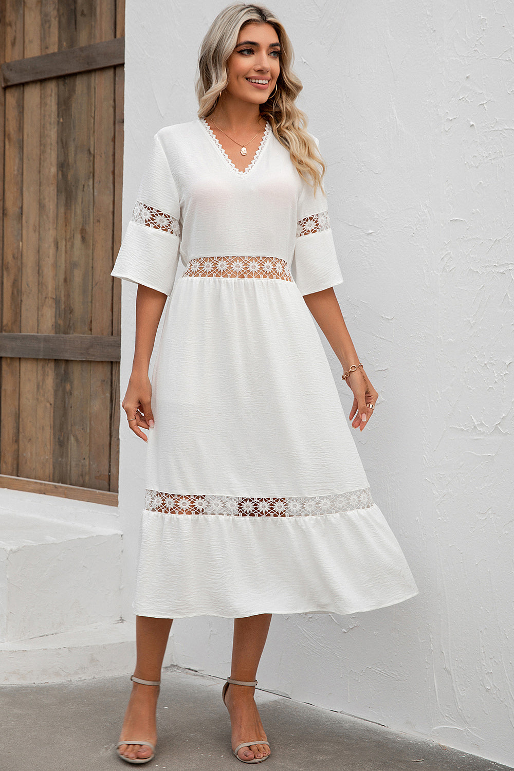 Cutout V-Neck Half Sleeve Midi Dress - store name