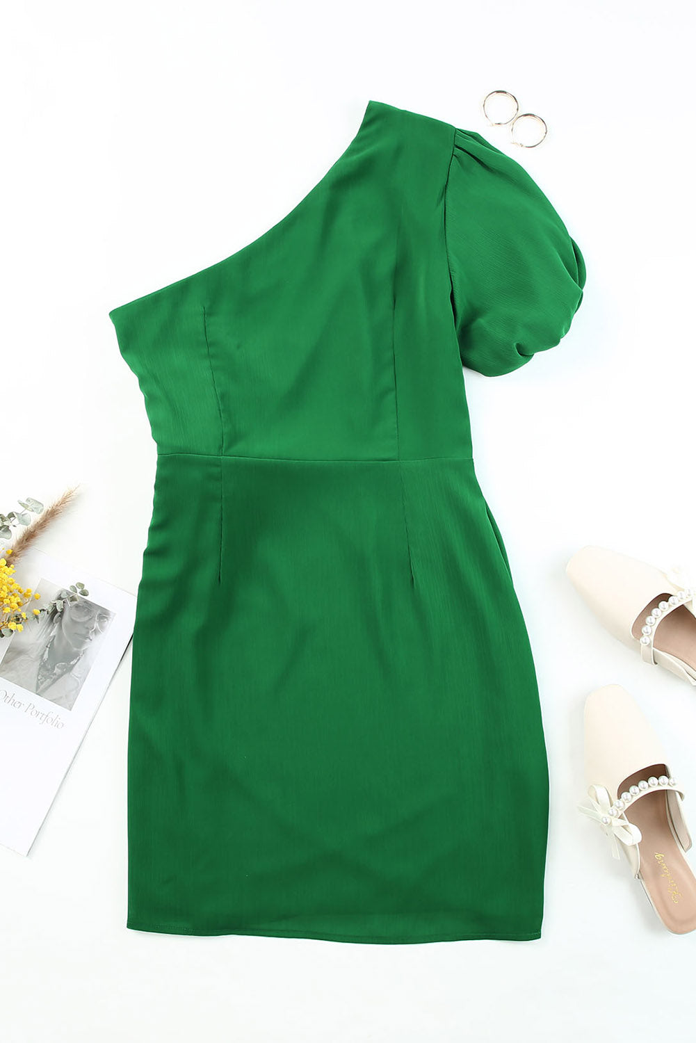 Tied One-Shoulder Puff Sleeve Dress - store name
