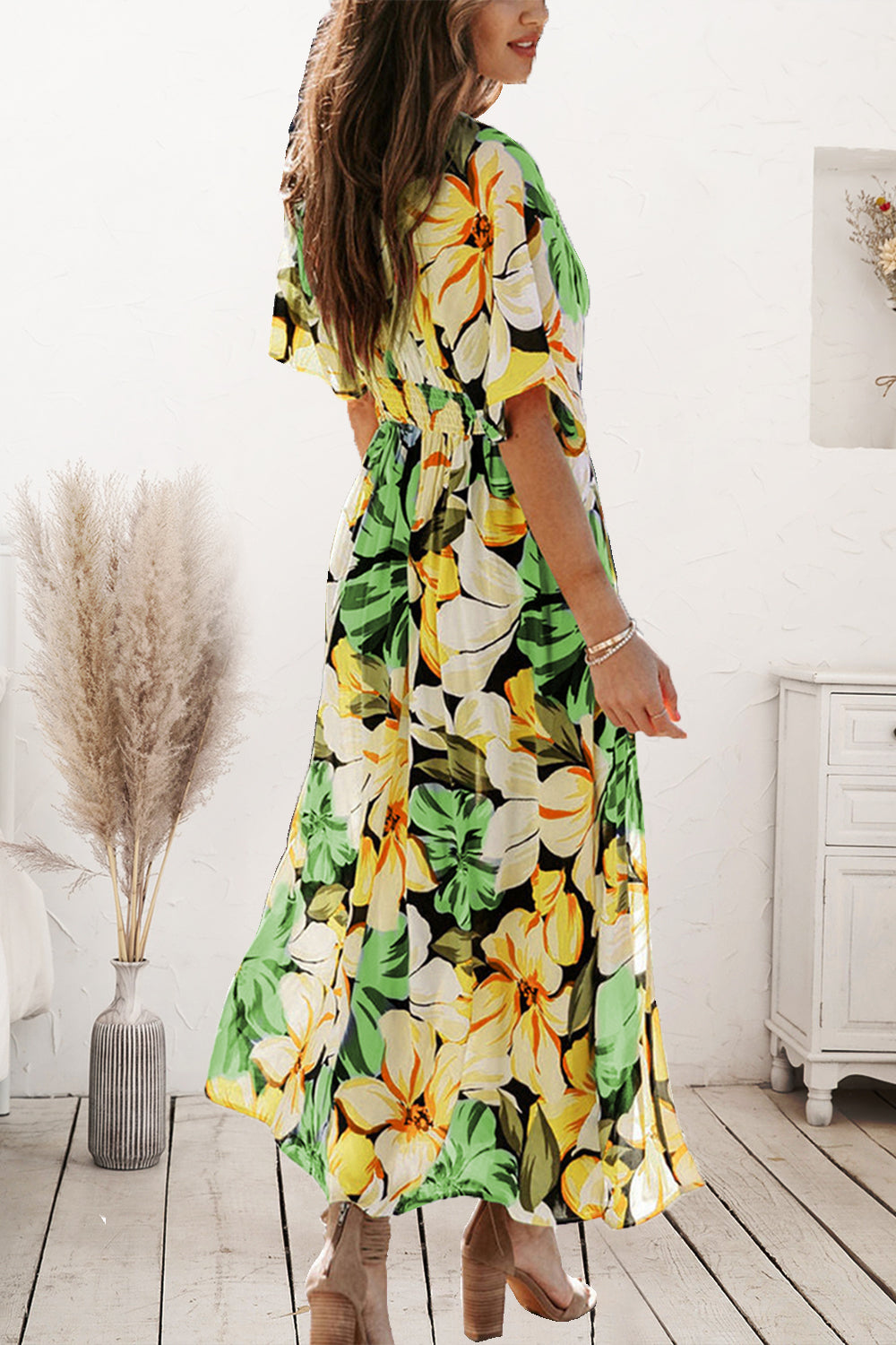Plunge Printed Split Midi Dress - store name