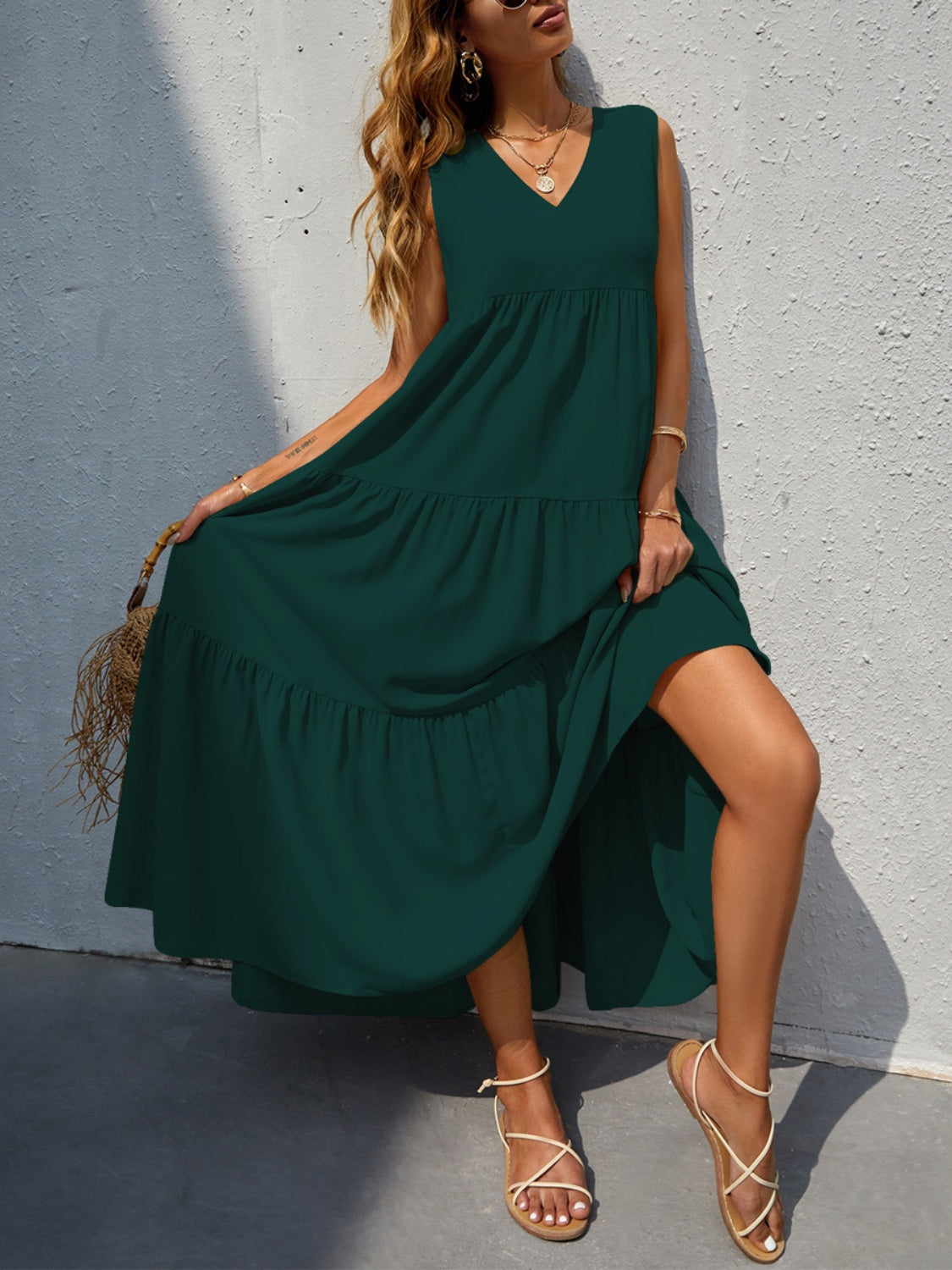 Tiered V-Neck Sleeve Dress - store name