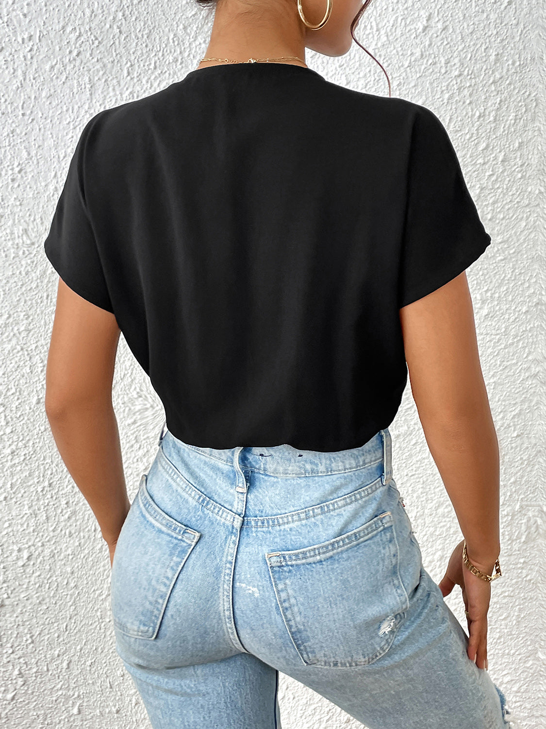 Surplice Short Sleeve Ruched Bodysuit - store name