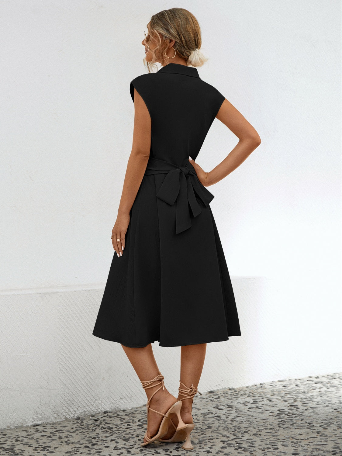 Button Up Cap Sleeve Midi Dress - store name