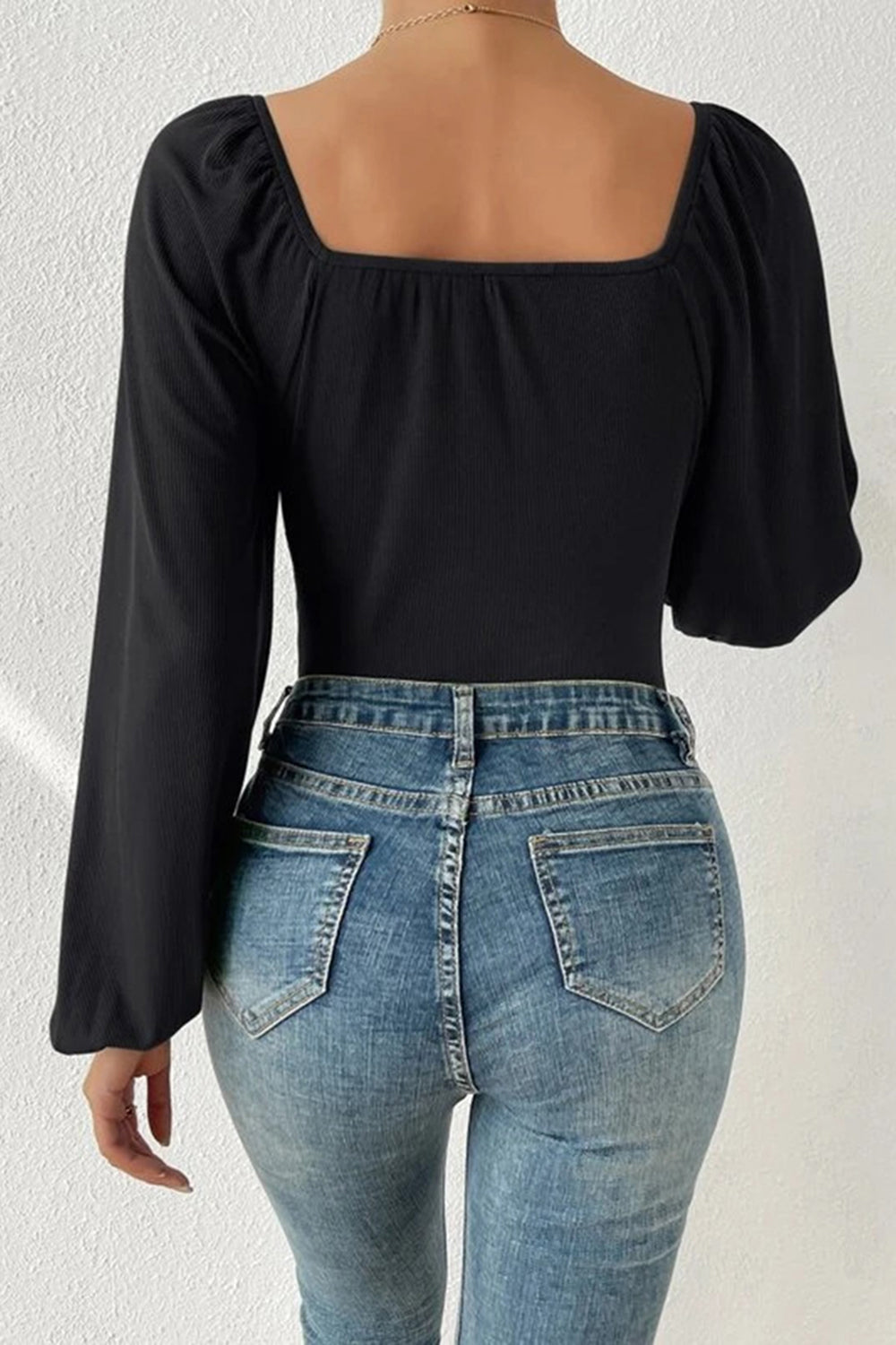 Ruched Balloon Sleeve Bodysuit - store name