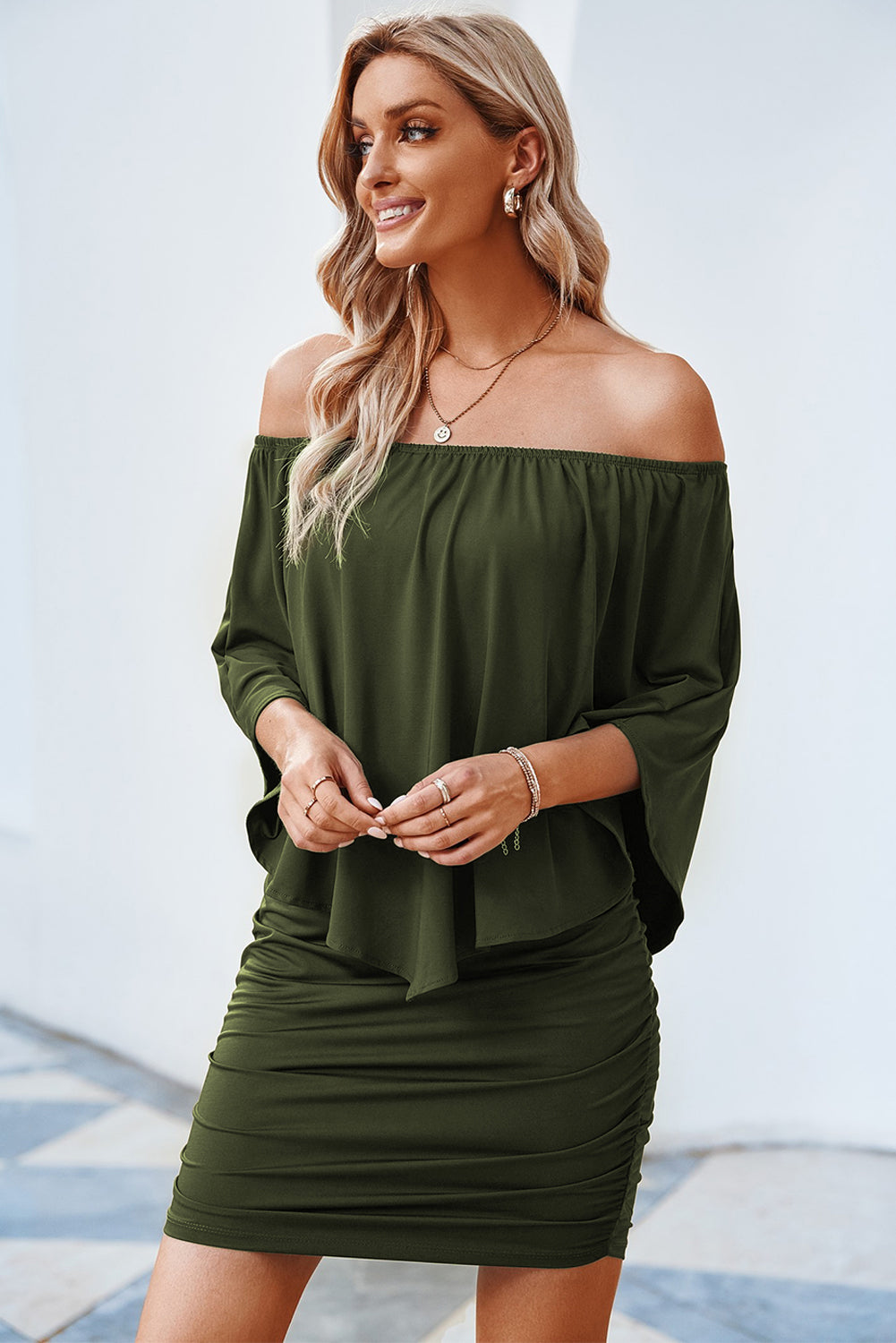 Full Size Off-Shoulder Layered Dress - store name