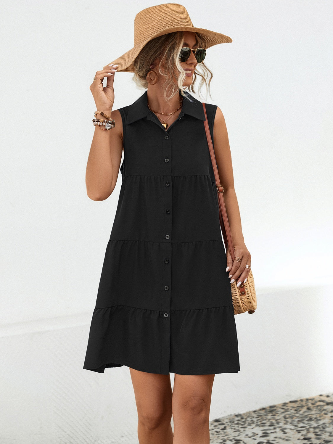 Button Up Sleeveless Mini Dress - store name