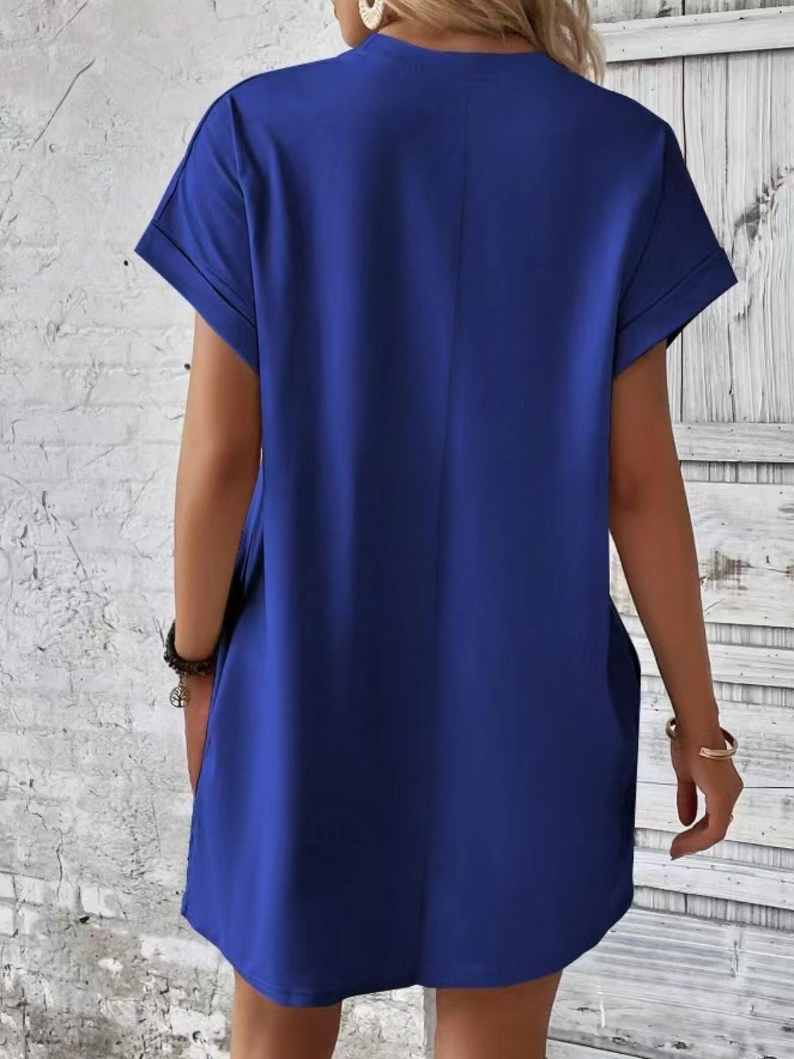 Pocketed Round Neck Short Sleeve Dress - store name