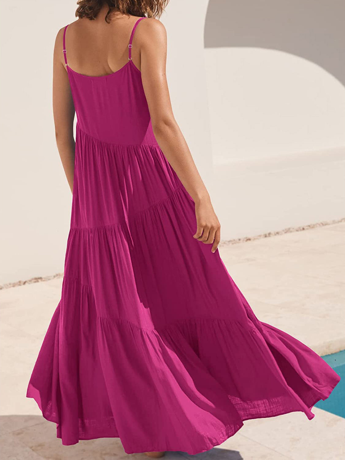 Full Size Ruched Tiered Spaghetti Strap Dress - store name