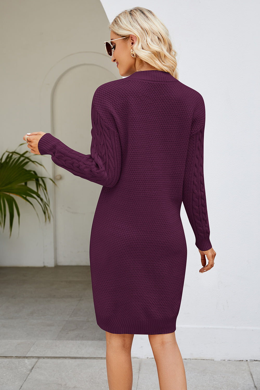 Cable-Knit Long Sleeve Sweater Dress - store name