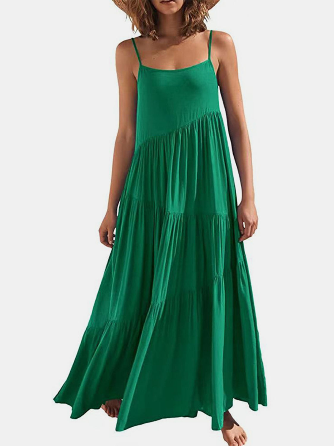 Full Size Ruched Tiered Spaghetti Strap Dress - store name